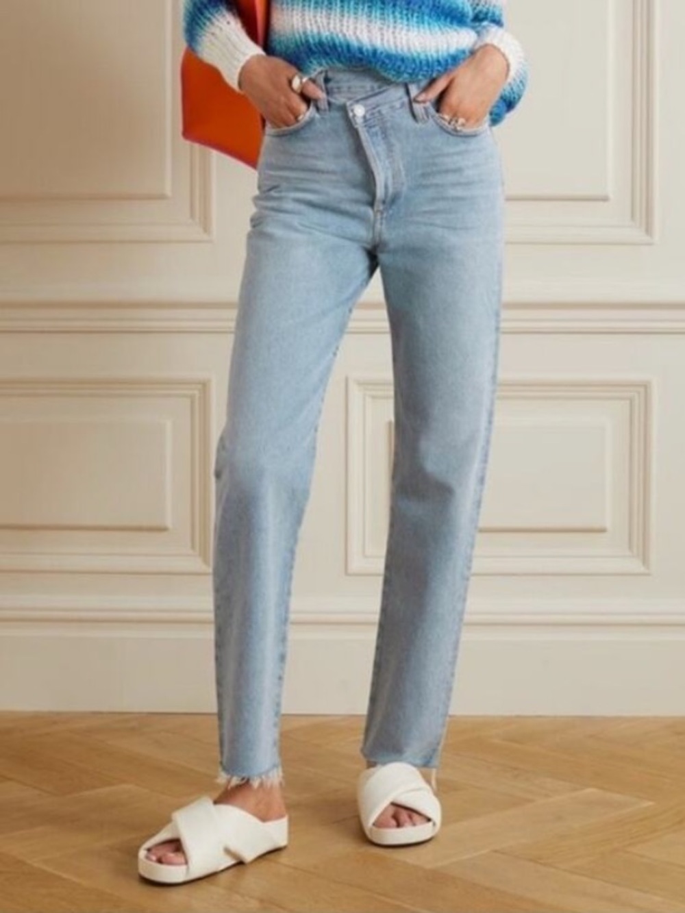 AGOLDE cross cross High-Rise Straight Leg Jeans in Light Blue